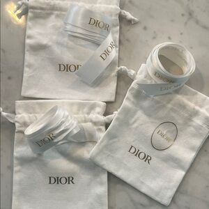Dior White Pouches with Gold Logo and ribbon
